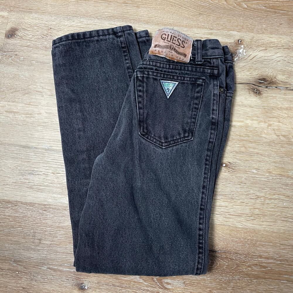 Vintage 90's Guess Black Kid's High Rise Faded Skinny Jeans Waist 22